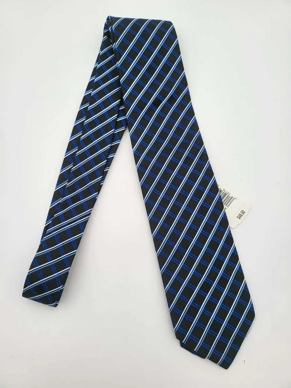 Geoffrey Beene Black and Blue Diagonal Check Tie